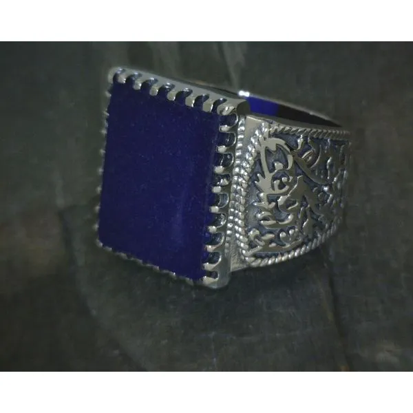 Ss Rectangular Lapis W Scrollwork Band Vulcan's Forge LLC KANSAS CITY, MO