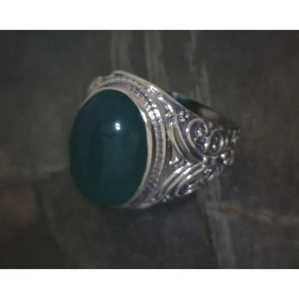Ss Bz Oval Green Onyx W Scrollwork Band Vulcan's Forge LLC KANSAS CITY, MO