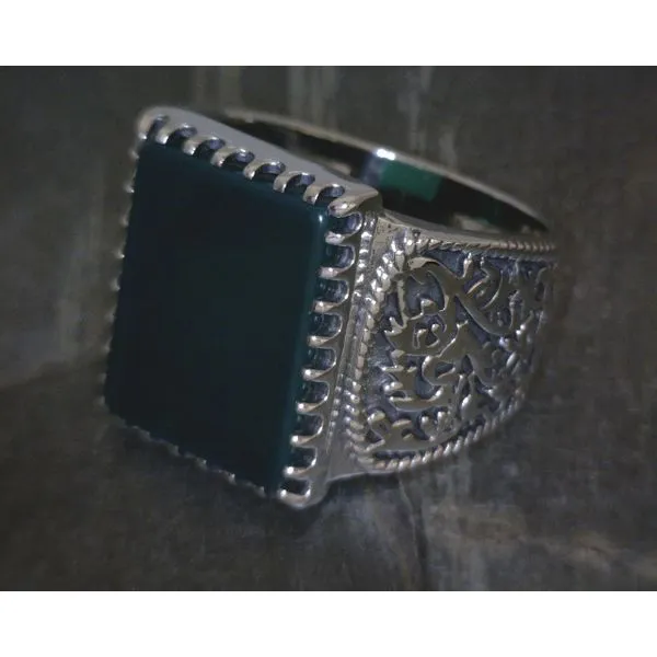 Ss Rectangular Green Onyx W Scrollwork Band Vulcan's Forge LLC KANSAS CITY, MO