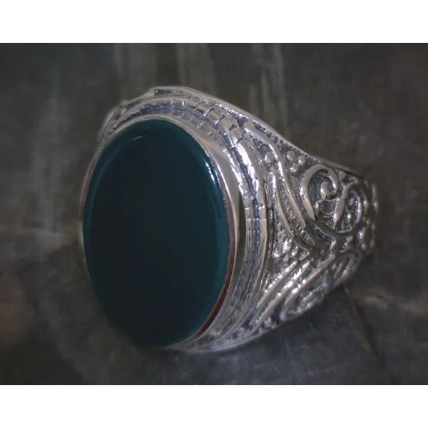 Ss Bz Oval Green Onyx W Scrollwork Band Vulcan's Forge LLC KANSAS CITY, MO