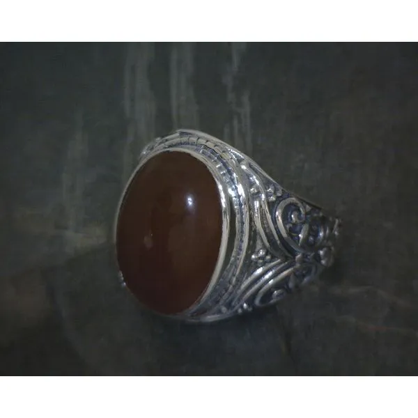 Ss Bz Oval Carnelian W Scrollwork Band Vulcan's Forge LLC KANSAS CITY, MO