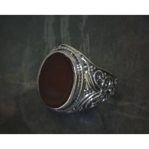 Ss Bz Oval Carnelian W Scrollwork Band Vulcan's Forge LLC KANSAS CITY, MO
