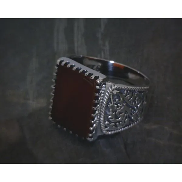 Ss Rectangular Carnelian W Scrollwork Band Vulcan's Forge LLC KANSAS CITY, MO