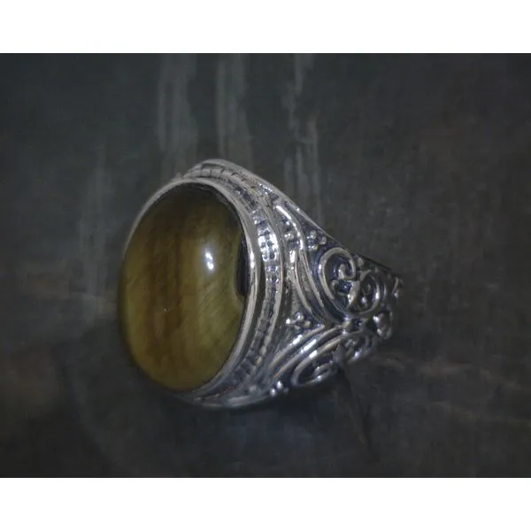 Ss Bz Oval Tiger Eye W Scrollwork Band Vulcan's Forge LLC KANSAS CITY, MO