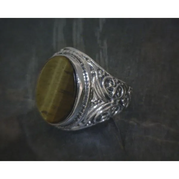Ss Bz Oval Tiger Eye W Scrollwork Band Vulcan's Forge LLC KANSAS CITY, MO