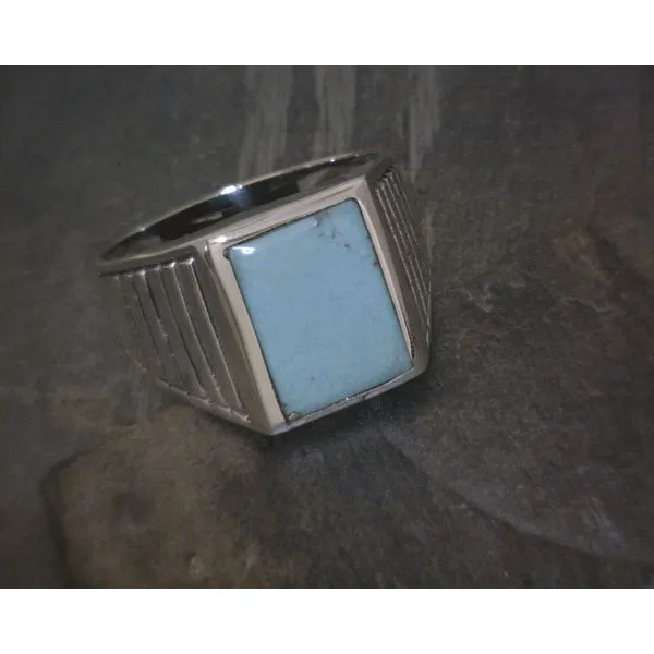 SS Bz Rectangular Turquoise W Line Band Sz12 Vulcan's Forge LLC KANSAS CITY, MO