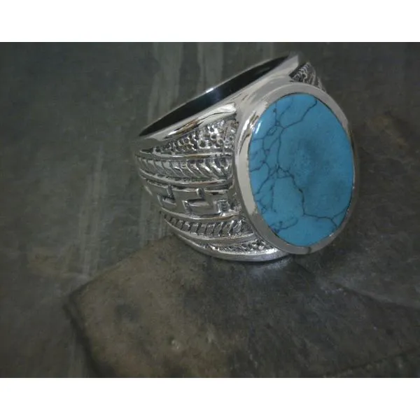 Ss Bz Oval  Turquoise W Scrollwork Band Vulcan's Forge LLC KANSAS CITY, MO
