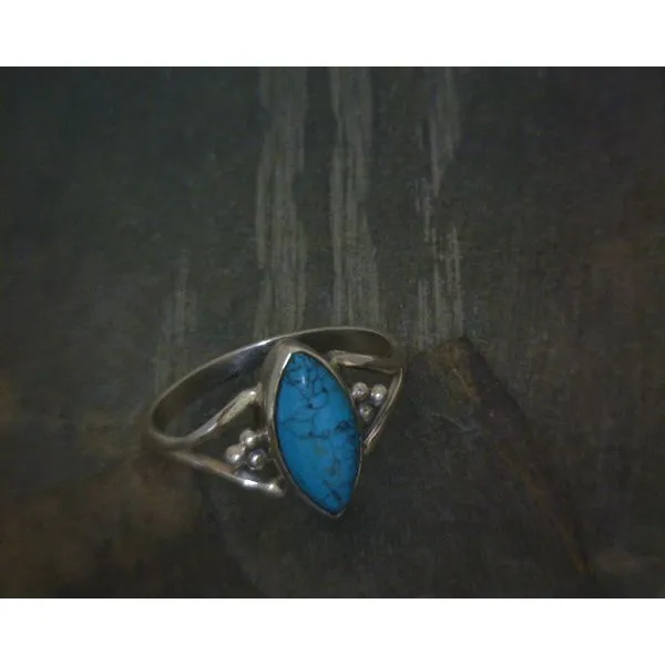 SS Bz Cab Marquis Turquoise W Bead Accent Ring Vulcan's Forge LLC KANSAS CITY, MO