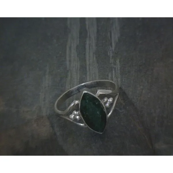 SS Bz Faceted Marquis Emerald W Bead Accent Ring Vulcan's Forge LLC Kansas City, MO