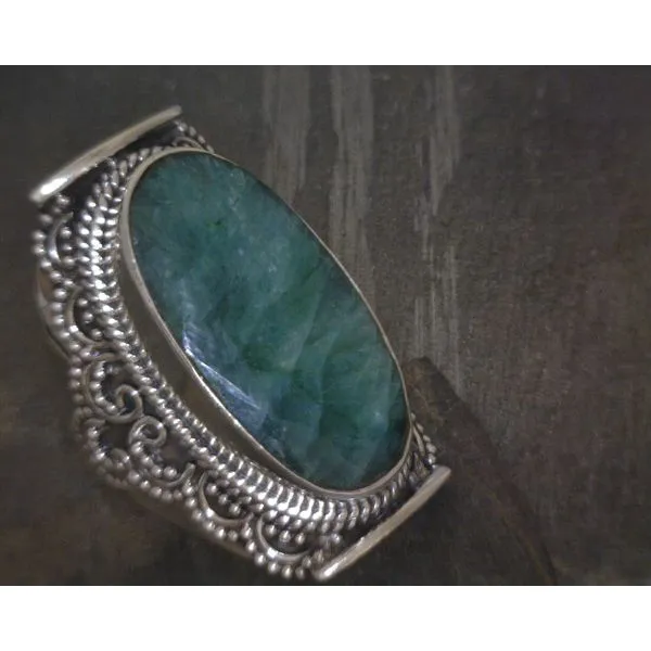 SS Bz Faceted Oval Emerald W Ornate Detail Ring Vulcan's Forge LLC KANSAS CITY, MO
