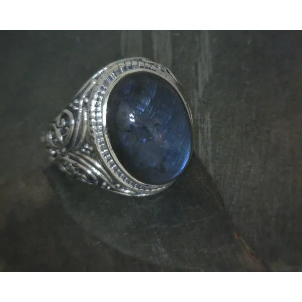 Ss Bz Oval Labradorite  W Scrollwork Band Vulcan's Forge LLC KANSAS CITY, MO
