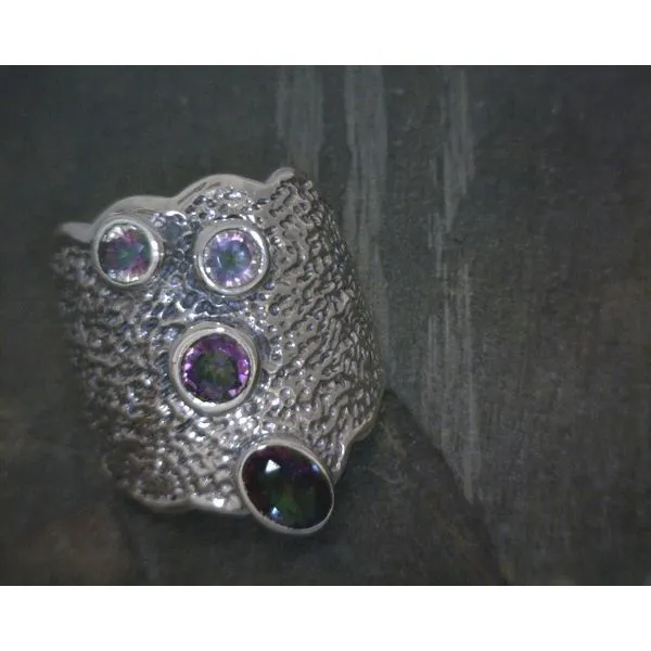 SS Bz Multi stone Mystic Topaz W Textured Setting Ring Vulcan's Forge LLC KANSAS CITY, MO