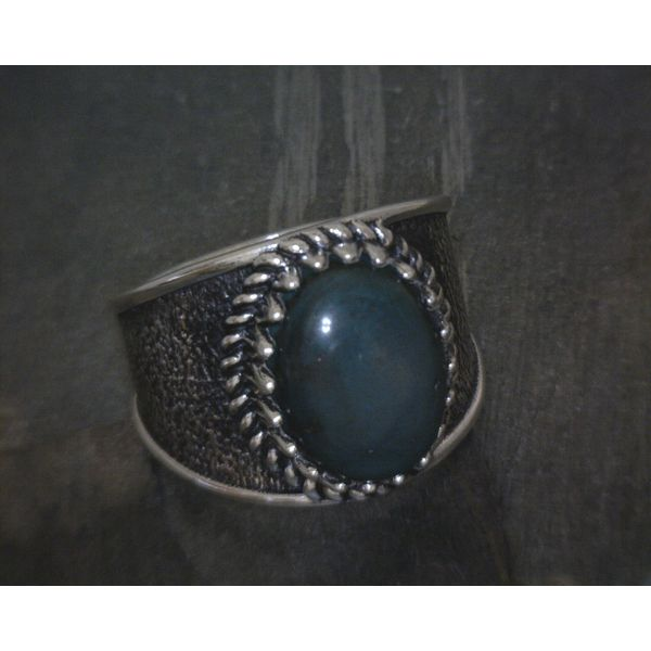 Ss Oval Cab Turquoise  W Bead Finish Band Vulcan's Forge LLC Kansas City, MO