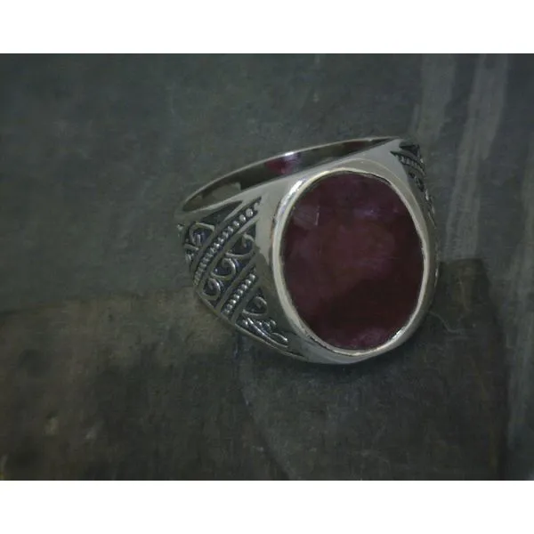 Ss Bz Oval Ruby W Scrollwork Band Vulcan's Forge LLC KANSAS CITY, MO