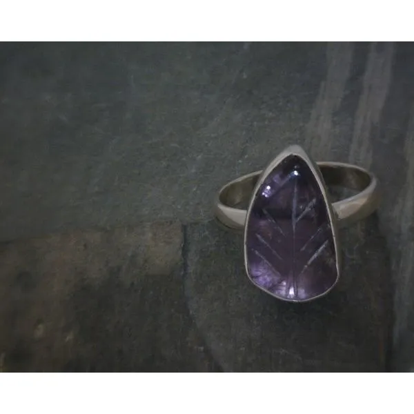 SS Bz Cab Freeform Carved Leaf Amethyst Ring Vulcan's Forge LLC KANSAS CITY, MO