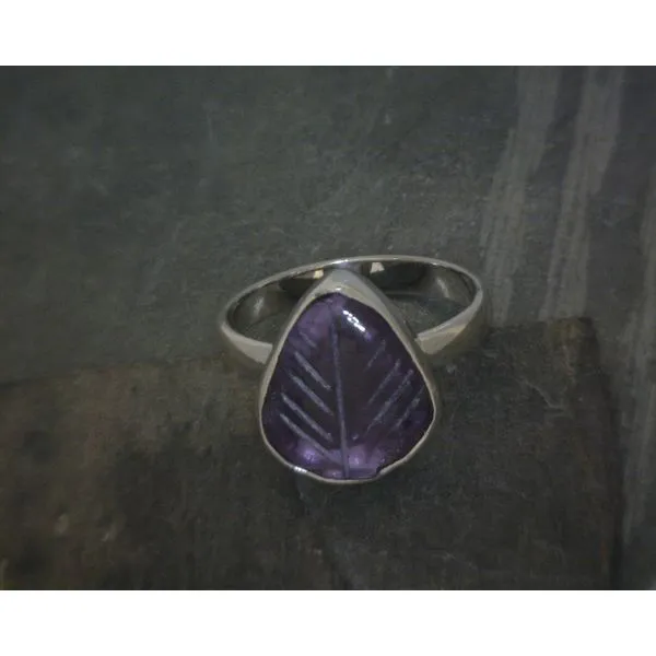 SS Bz Cab Freeform Carved Leaf Amethyst Ring Vulcan's Forge LLC KANSAS CITY, MO