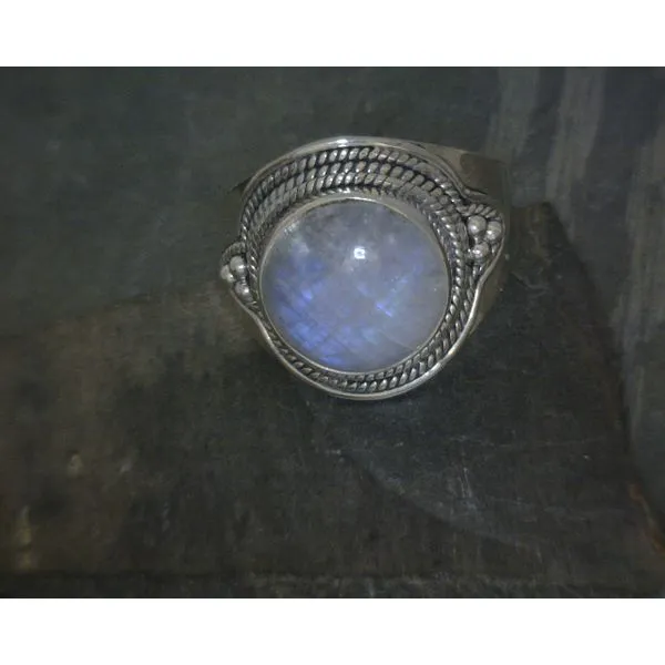 SS Bz Cab Round Moonstone W Rope Detail Band Vulcan's Forge LLC KANSAS CITY, MO