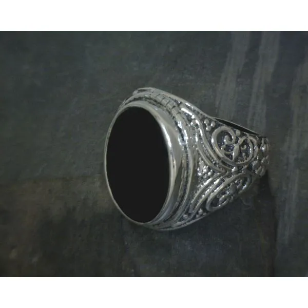 Ss Bz Oval Onyx W Scrollwork Band Vulcan's Forge LLC KANSAS CITY, MO