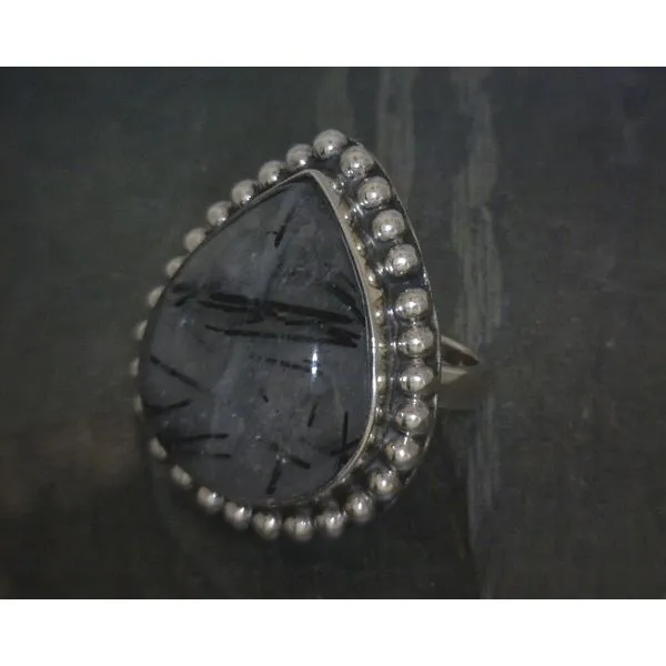 Ss Bz Cab Pear Rutilated Quartz W Bead Edge Vulcan's Forge LLC KANSAS CITY, MO