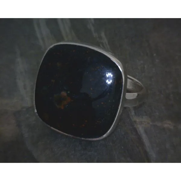 Ss BZ Cab Square Bloodstone Ring Vulcan's Forge LLC KANSAS CITY, MO