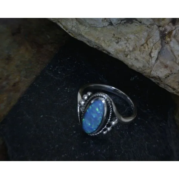 Sterling Silver Oval Opal Rope Detail Ring Vulcan's Forge LLC KANSAS CITY, MO