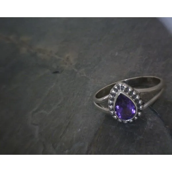 SS Pear Faceted Amethyst W/ Bead Detail Split Band Ring Vulcan's Forge LLC KANSAS CITY, MO