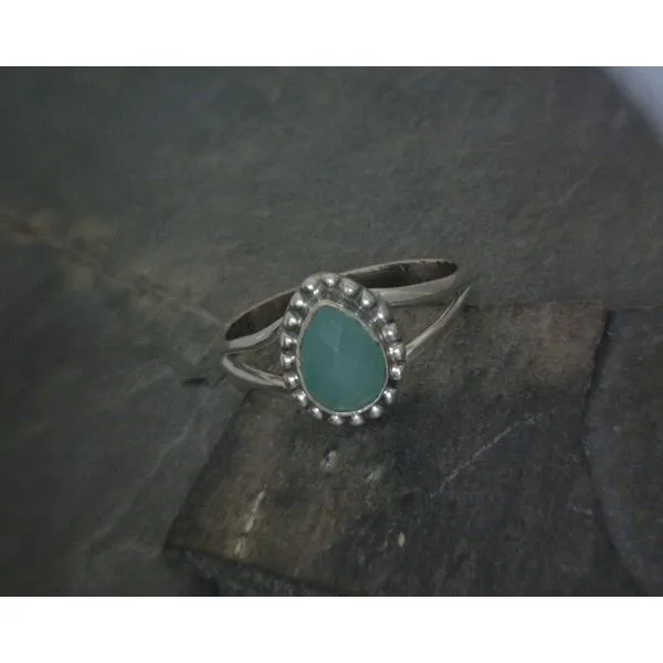 SS Pear Faceted Emerald W/ Bead Detail Split Band Ring Vulcan's Forge LLC KANSAS CITY, MO