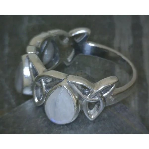 SS 3 Pear Moonstone With Trinity knot Sz 9 Image 2 Vulcan's Forge LLC KANSAS CITY, MO