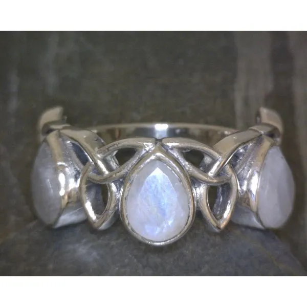 SS 3 Pear Moonstone With Trinity knot Sz 9 Vulcan's Forge LLC KANSAS CITY, MO