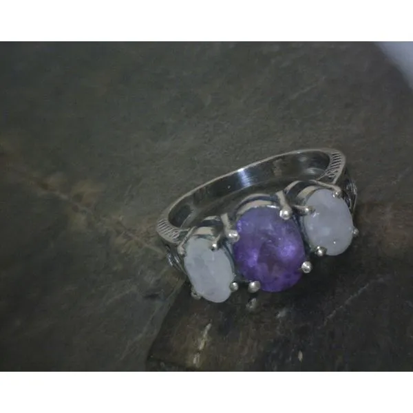 SS Three Stone Oval Moonstone & Amethyst Ring Vulcan's Forge LLC KANSAS CITY, MO