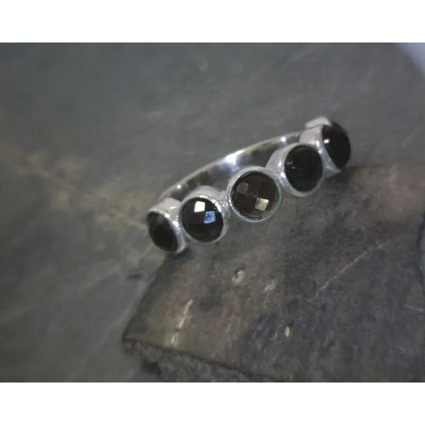 SS Bz CIrcle 6 Stone Black Tourmaline Ring Vulcan's Forge LLC KANSAS CITY, MO