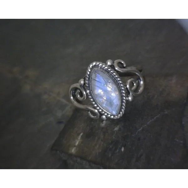 SS BZ Marquis Moonstone Rope & Scroll Split Band Vulcan's Forge LLC KANSAS CITY, MO