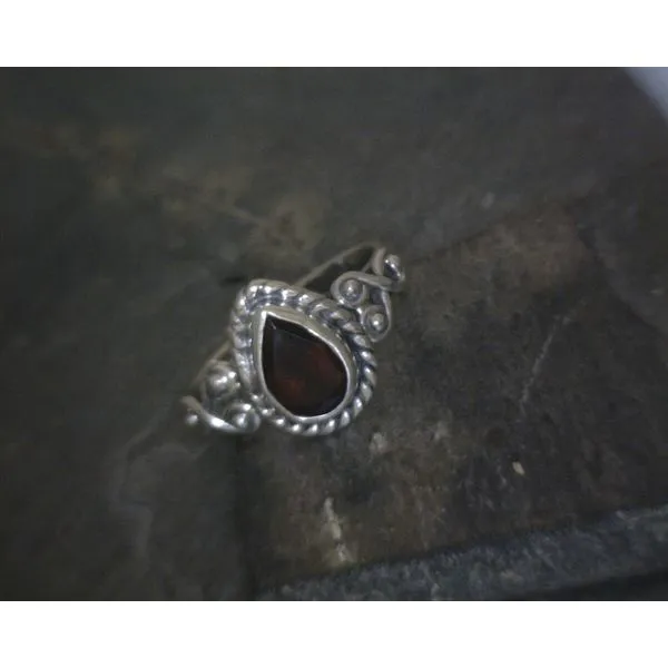 SS BZ  Pear Garnet Rope & Scroll Band Vulcan's Forge LLC KANSAS CITY, MO