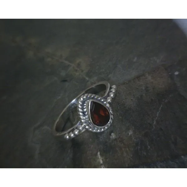 Ss BZ Pear Garnet W/ Rope & Bead Detail Ring Vulcan's Forge LLC KANSAS CITY, MO