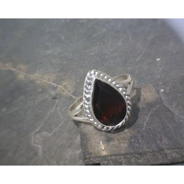 SS Pear Faceted Garnet W/ Rope Bezel & Split Band Vulcan's Forge LLC KANSAS CITY, MO