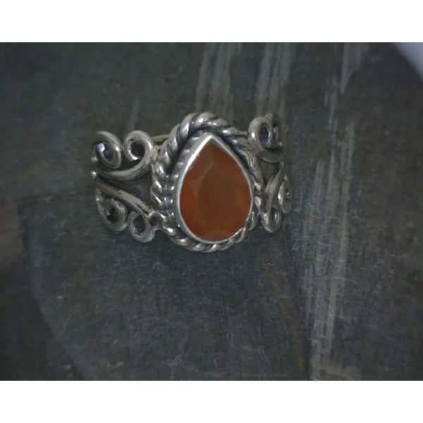 Ss Pear Carnelian W/ Rope& Scrollwork Band Vulcan's Forge LLC KANSAS CITY, MO