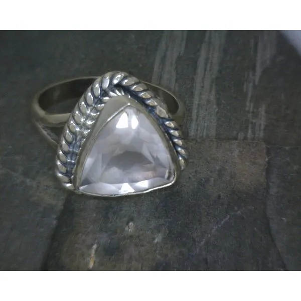 Ss Triangle Rose Quarts W/ Rope Bezel Ring Vulcan's Forge LLC KANSAS CITY, MO