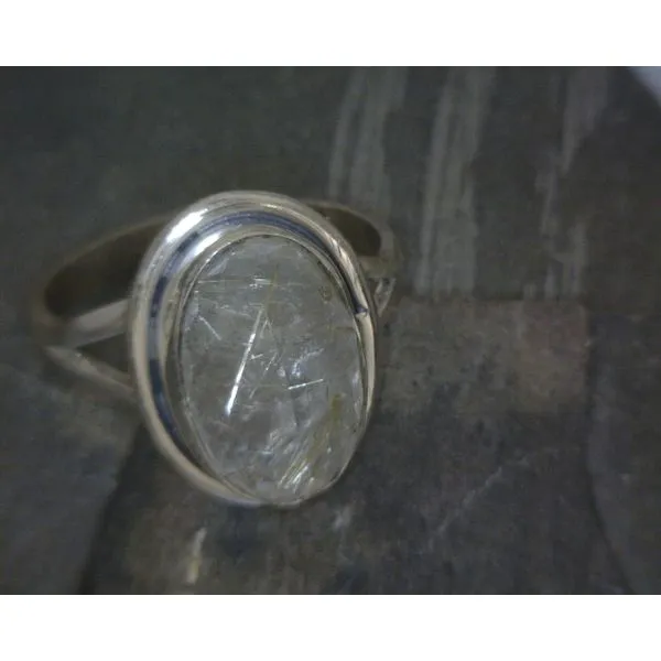 Ss Oval Faceted Rutilated Quartz Split Band Ring Vulcan's Forge LLC KANSAS CITY, MO