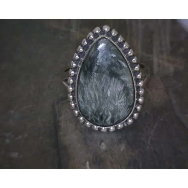 SS Pear Seraphinite Split Band Ring Vulcan's Forge LLC KANSAS CITY, MO