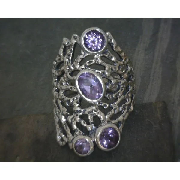 Ss Bz Multi Stone Amethyst  W Coral Setting Ring Vulcan's Forge LLC KANSAS CITY, MO