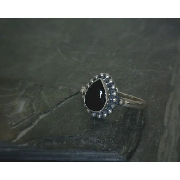 SS BZ Teardrop Black Tourmaline Bead Detail Ring SZ3 Vulcan's Forge LLC KANSAS CITY, MO
