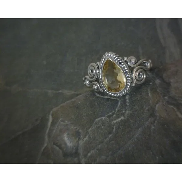 SS BZ TearDrop Citrine W/ Rope & Scrollwork Ring Vulcan's Forge LLC KANSAS CITY, MO