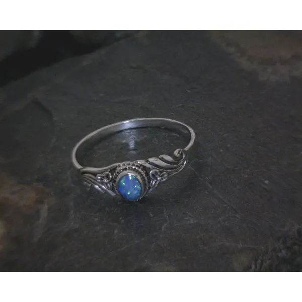 SS  Blue Opal Bezel Swirl Ring Vulcan's Forge LLC Kansas City, MO