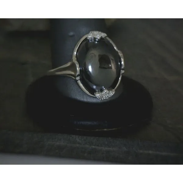 SS Oval Cab Hematite Ring in Ornate Setting Vulcan's Forge LLC KANSAS CITY, MO