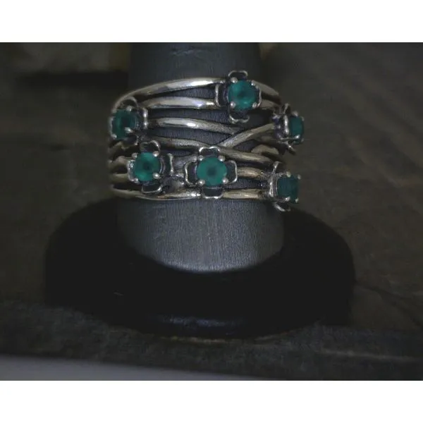 SS Stacked Crossover Band Green 6 Stone Ring Vulcan's Forge LLC KANSAS CITY, MO