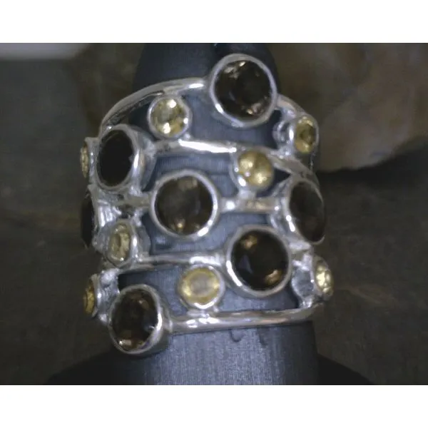 SS Stack Cigar Band Ring w/ Sm Quartz and Citrine Ring Vulcan's Forge LLC KANSAS CITY, MO
