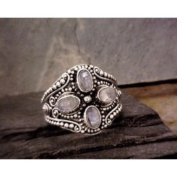 Sterling Four Moonstone Bali Style Ring Vulcan's Forge LLC Kansas City, MO