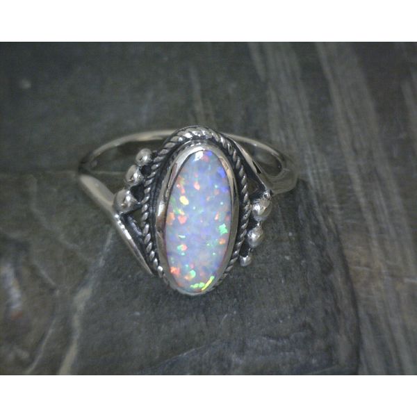 Sterling Silver Oval Opal Rope Detail Ring Vulcan's Forge LLC KANSAS CITY, MO