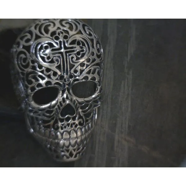 SS Skull W/ Scrollwork & Cross Cutout Details Pendant Vulcan's Forge LLC KANSAS CITY, MO