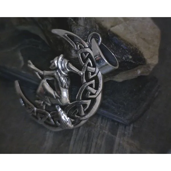 SS Witch On A Broom In Moon W/ Scrollwork Cutout Pendant Vulcan's Forge LLC KANSAS CITY, MO